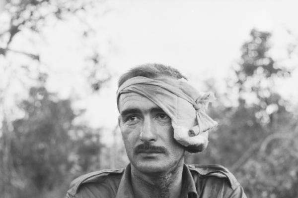Warrant Officer Don Miller, wounded and shell-shocked after a battle at Fire Support Base Balmoral, Bien Hoa province, May 1968