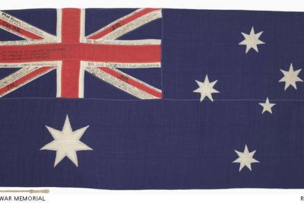Australian flag from Hill 323, Long Hai, bearing a nominal roll of members of C Company