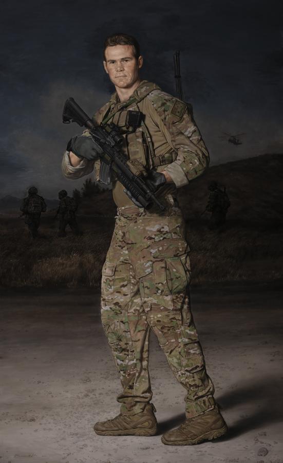 Marcus Wills (b. 1972), Corporal Cameron Stewart Baird VC MG, painted in Melbourne, 2021–22, egg tempera and oil on linen, 190 x 118 cm, acquired under commission, 2022