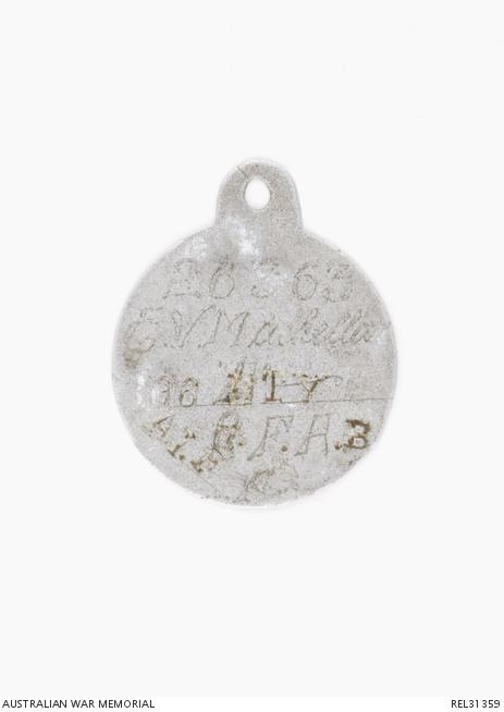 disc engraved with 26363 E V Mackellar 96 BTY 8.F.A.B AIF