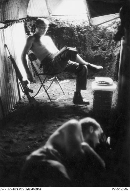"Andy Mattay, Two men resting, FSB Anne, c. March 1970 P05040.007"