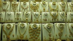 Gold jewellery for sale in the gold souk, Dubai