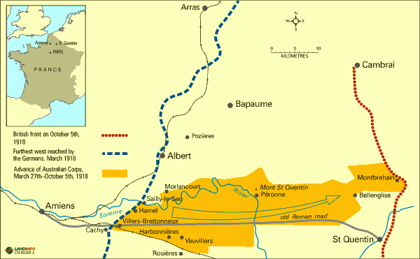 Map showing advance of Australian Corps from 