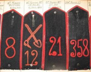 RELAWM15049.001 : Shoulder straps for the 8th, 12th (Saxon) and 21st Pioneer Battalions and 358th Pioneer Company
