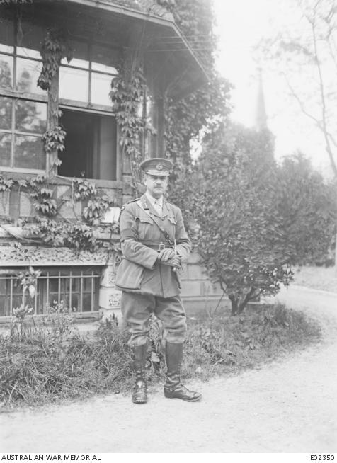 Major General John Monash photographed at Glisy, Villers-Bretonneux area, 25 May 1918. 