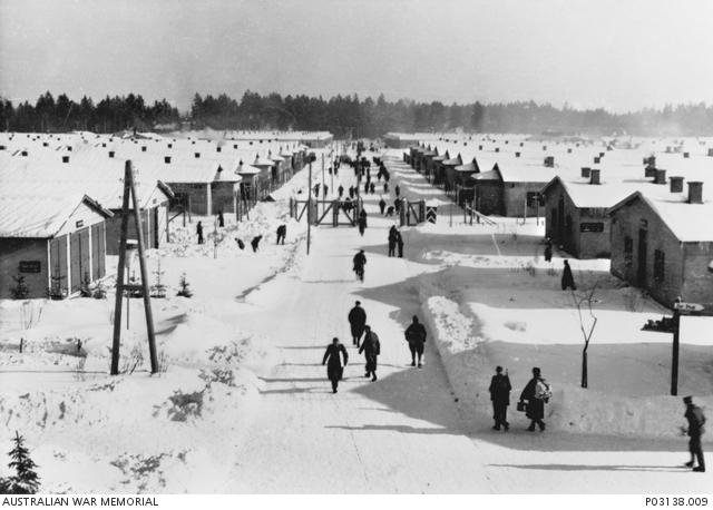 Prisoner camp covered with snow