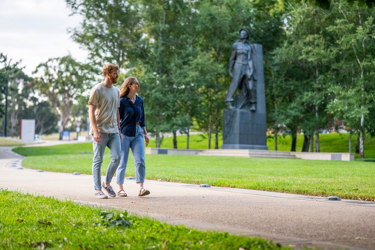 Sculpture Garden with 'Australian serviceman' sculpture in background