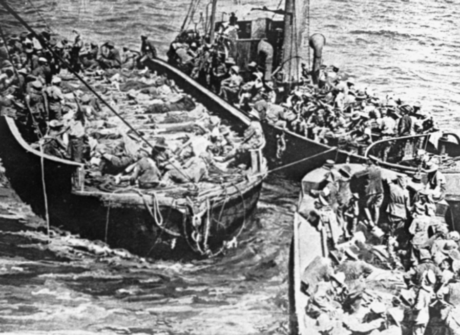 Boats evacuate the wounded from Gallipoli