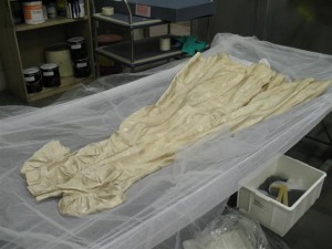 Miss Platt-Hepworth’s wedding dress drying after 'dry-cleaning'