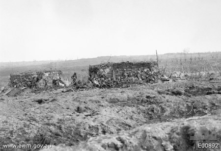 Molenaarelsthoek ridge in the distance, seen from the 'Helles' pillbox in the position of the 4th Division, 28 September 1917