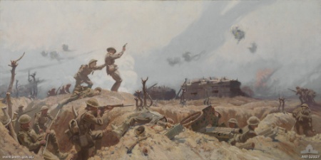 Infantry attack at Polygon Wood by Fred Leist (1919) well portrays the typical situation infantry faced when attacking a network of pillboxes