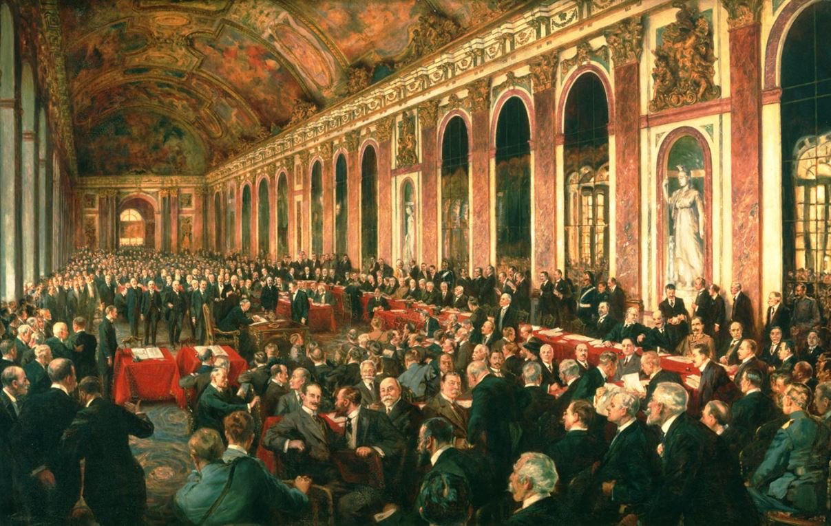 The Signing of the Treaty of Peace at Versailles, 28 June 1919 by Joseph Finnemore, 1919, oil on linen, 165 x 247 cm. Australian War Memorial ART16770