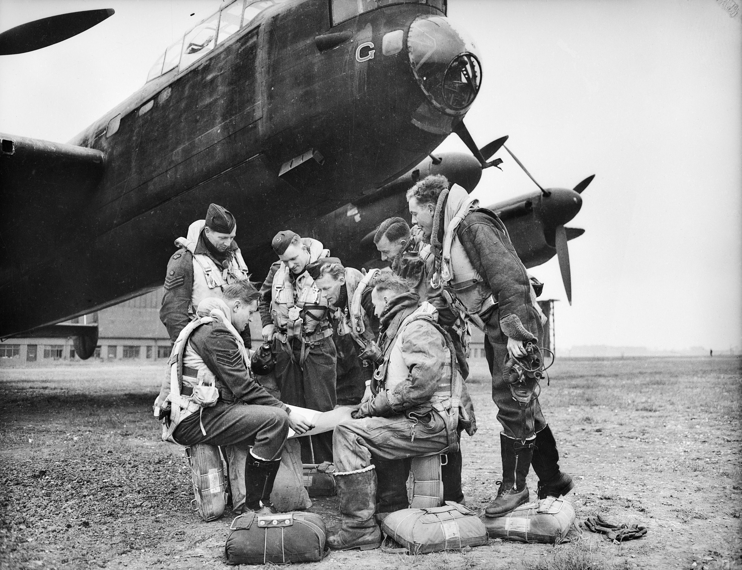 Members of the crew of "G" for George, the Lancaster aircraft of 460 Squadron RAAF