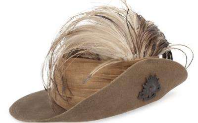 Light Horse slouch hat with pleated puggaree and emu plume.