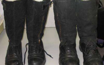 Two pairs of flying boots in the Memorials collection that could be converted into civilian shoes