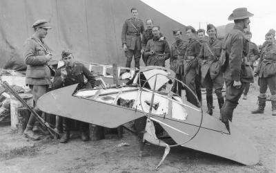 The remains of Baron von Richthofen’s Fokker Triplane at the aerodrome of No. 3 Squadron, Australian Flying Corps.