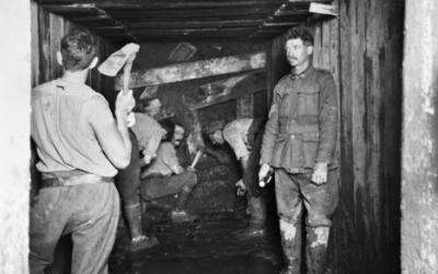 Miners of the 1st Australian Tunnelling Company excavating dug-outs in the Ypres sector.