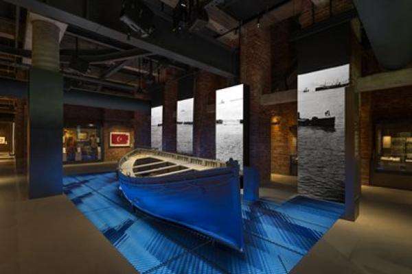 Lifeboat no 5 from the SS Devanha is on display in the Galleries of Remembrance at the Shrine of Remembrance in Melbourne.