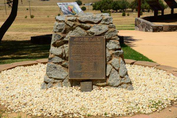 The Cowra breakout is commemorated on a war memorial cairn on the site of the prisoner-of-war camp. Image source: Henry Moulds