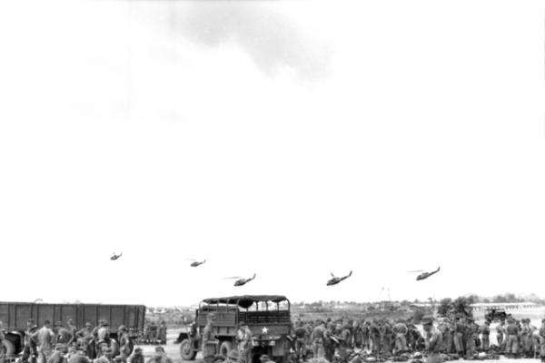 Troops of 1RAR waiting to be airlifted into action, Bien Hoa air base, 14 July 1965