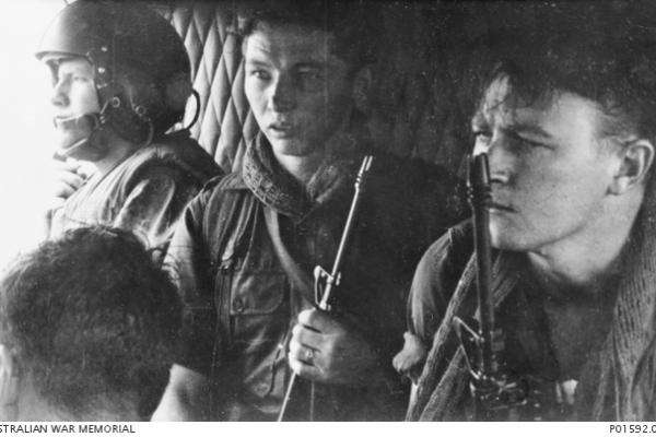 Special Air Service patrol aboard an Iroquois helicopter, 1967