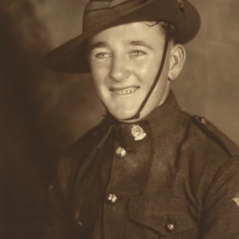 Studio portrait of Private Henry Prichard Green, 15 Battalion. A station hand from Hughenden, Queensland, Green enlisted on 21 March 1942. He was killed in action in New Guinea on 1 September 1943, aged 23. Accession No. P12728.