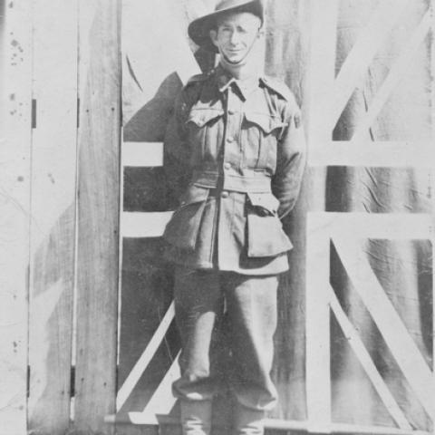 Outdoor portrait of N387872 Private (Pte) Charles Henry Shepherd who was killed while on duty at Cowra Breakout on 5 August 1944. Photo: Australian War Memorial. Accession No. P04966.001