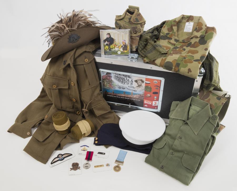 This Memorial Box contains many uniforms items and objects worn by Indigenous Australian service personnel.