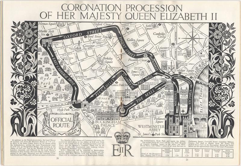 Centrefold of souvenir programme showing route of procession (RC07764)