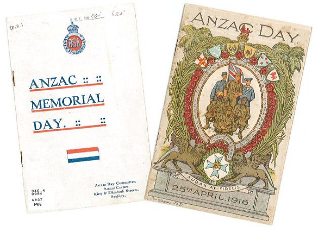 Returned Services Association of New South Wales brochure (940.4 0994 A637 1916) and the Queensland ‘Anzac Day’ textbook (940.394 S372)