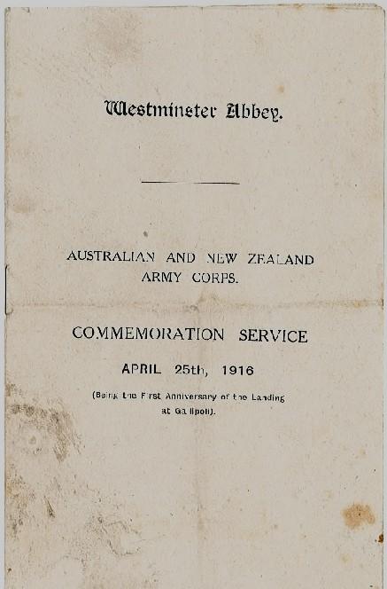 Westminster Abbey commemoration service brochure (Souvenirs 13/2/2)
