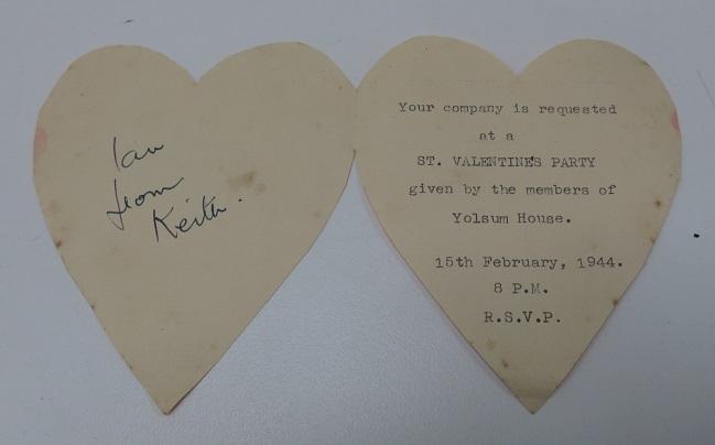 Invitation to a Valentine's Day event at one of the ATA billets 1944