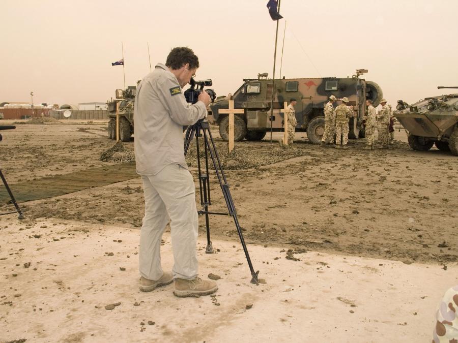 Robert Nugent films Anzac Day service rehearsals in Iraq, 2006.