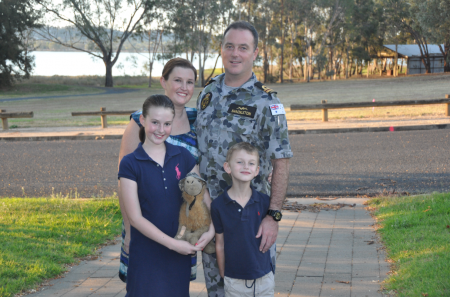 Diana the camel (centre) with Tiffany and Lieutenant Ross Shackleton and their children. 