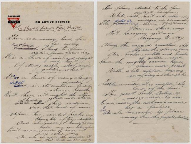 Poem written by Kevin Wakefield while on the Empire Training Scheme in Canada. He was there from October 1943 to February 1944. (Souvenirs: Poetry: 15/2/1)