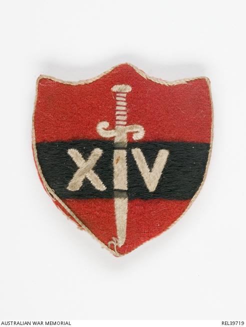 The Fourteenth Army shoulder patch of Major Leslie Bowley. AWM REL39719 
