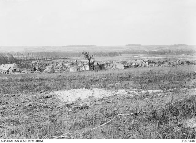 The right-side view of the village after the battle on 4 July 1918. E02844B