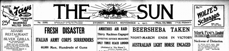 Masthead from The Sun on November 2 1917
