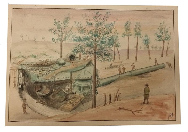 Watercolour sketch by Sapper J B Meldrum of the 5th Field Company Australian Engineers