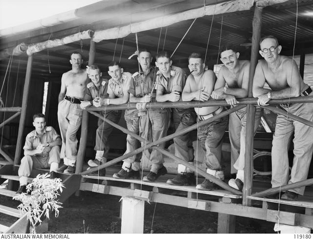 Officers of the Torres Strait Light Infantry Battalion, Thursday Island, 1945. Commanding Officer Major C.F.M. Godtschalk is third from right.
