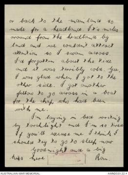 Page six of letter from Ronald Henry Etherton to Jean Ayre, 17 August 1943