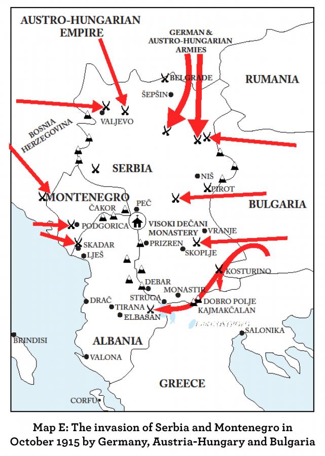 The invasion of Serbia and Montenegro in October 1915