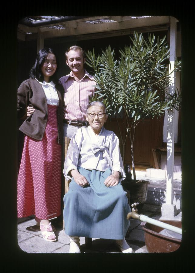 Lee's mother and father in Korea with her great-grandmother