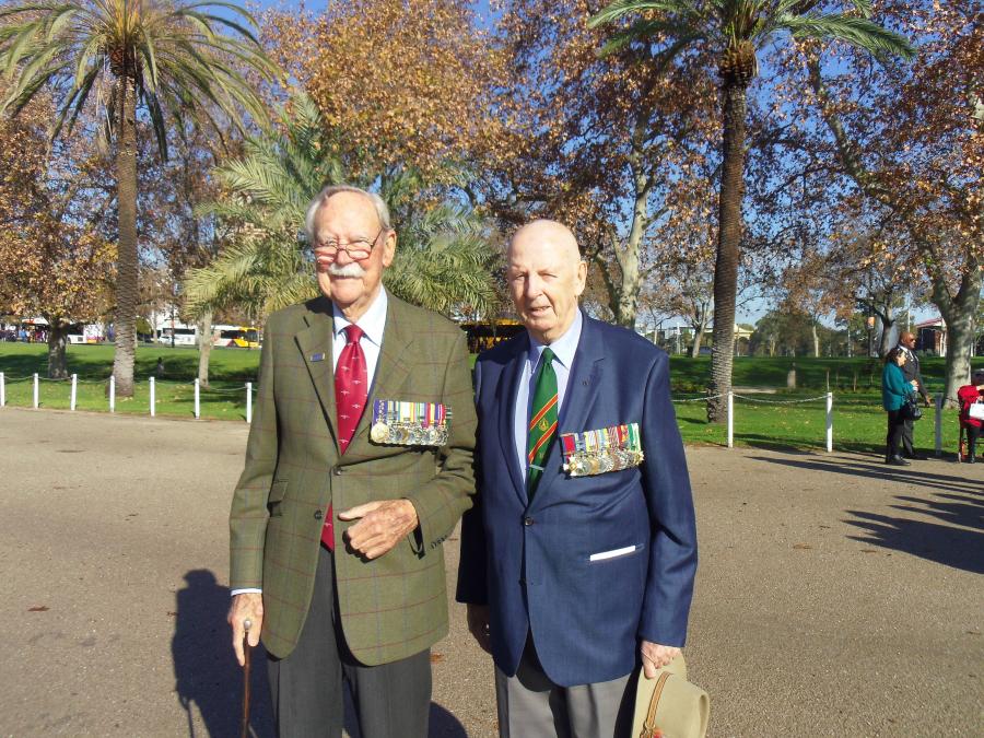Colonel Peter Scott DSO, right, with Colonel Don Beard AM RFD ED, who was the RMO with 3RAR at Kapyong.