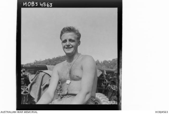Informal portrait of Sergeant (Sgt) Brian Charles Cooper MM, 2nd Battalion, The Royal Australian Regiment (2RAR), of Perth, WA, who won an immediate award of the Military Medal (MM) for his conduct in action fought on the night of 24 July 1953.