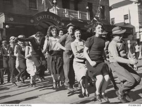 VP Day street celebrations in Brisbane, 15 August 1945.