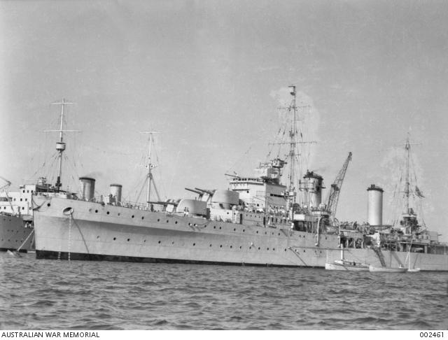 HMAS Sydney in Egypt after the successful action against the Italian cruiser Bartolomeo Colleoni.