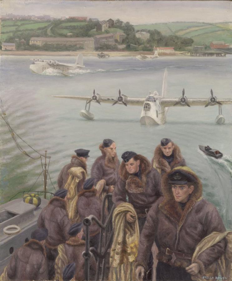 Stella Bowen, A Sunderland Crew Comes Ashore at Pembroke Dock, 1945, oil on canvas, ART26275.