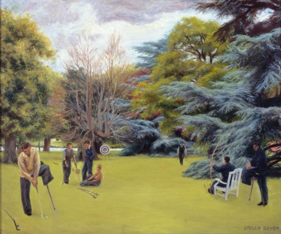 Stella Bowen, RAAF Airmen at Mongewell Park Medical Rehabilitation Unit, 1945, oil on hardboard, ART26274.