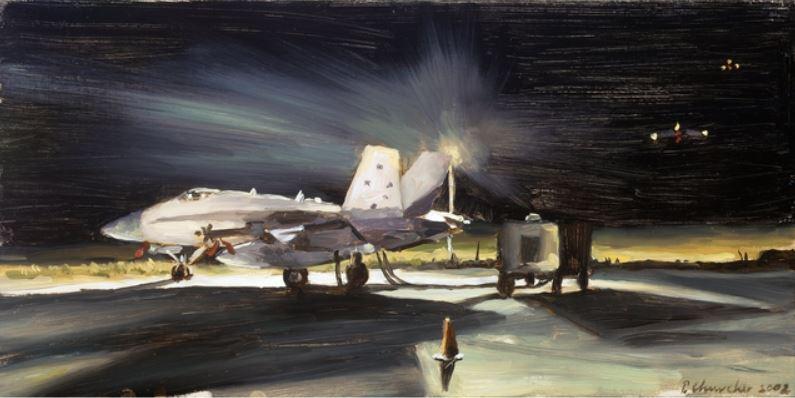 Peter Churcher, Hornet on Flightline at Night, Diego Garcia, 2002, oil on hardboard, ART91764.